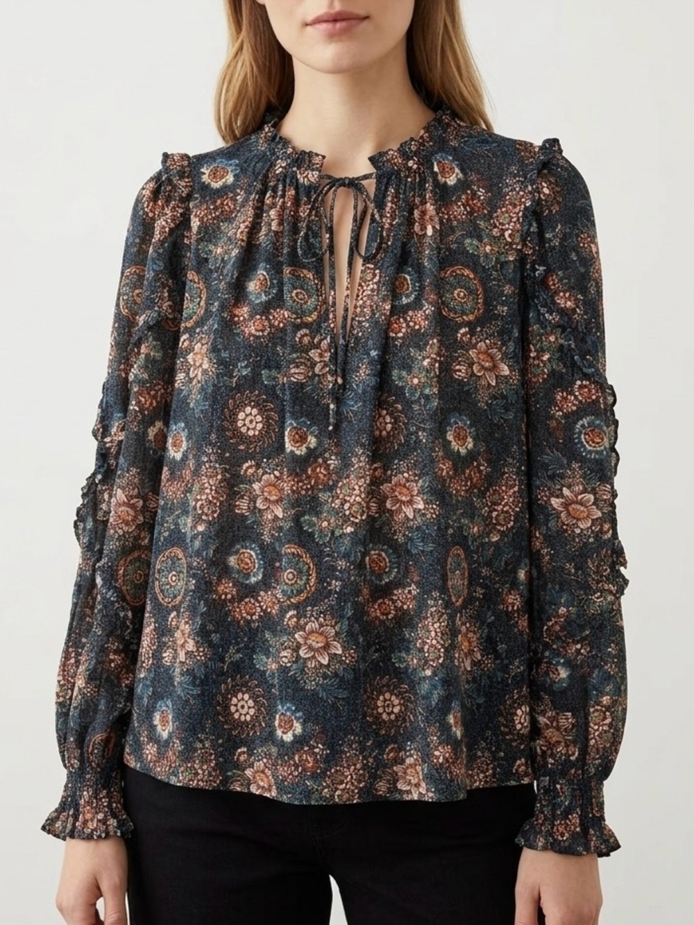 Ulla Johnson Manet Blouse Twilight Floral Ruffle Size 8 Boho Chic Romantic